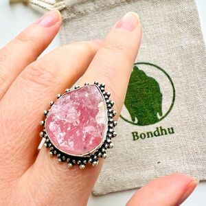 NWT Raw Rose Quartz Crystal Ring Sterling Silver Size 7.5
